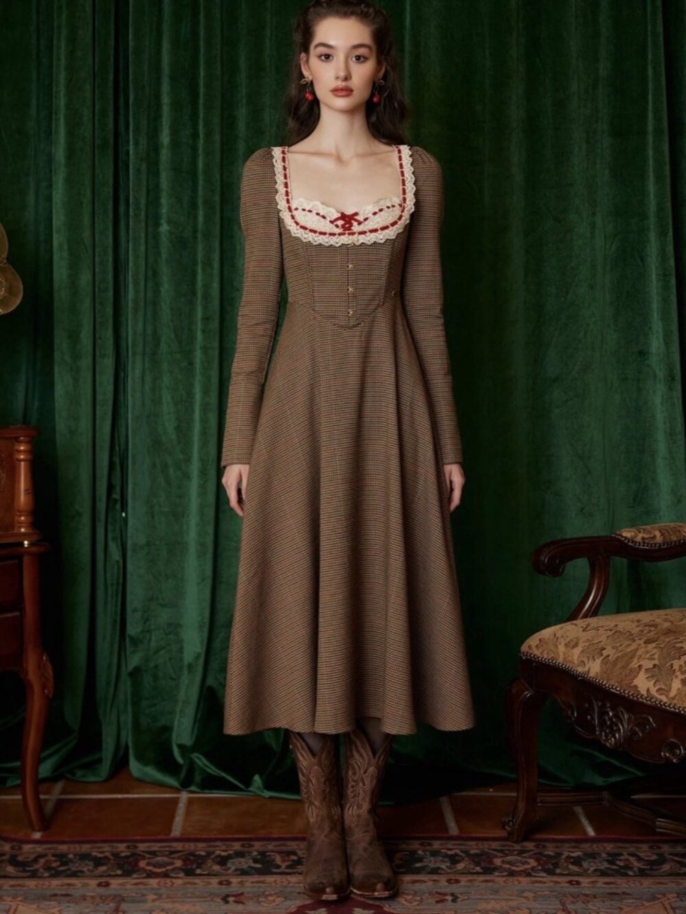 NWT Lacemade Duke's Manor Houndstooth Corset Dress Sz Medium